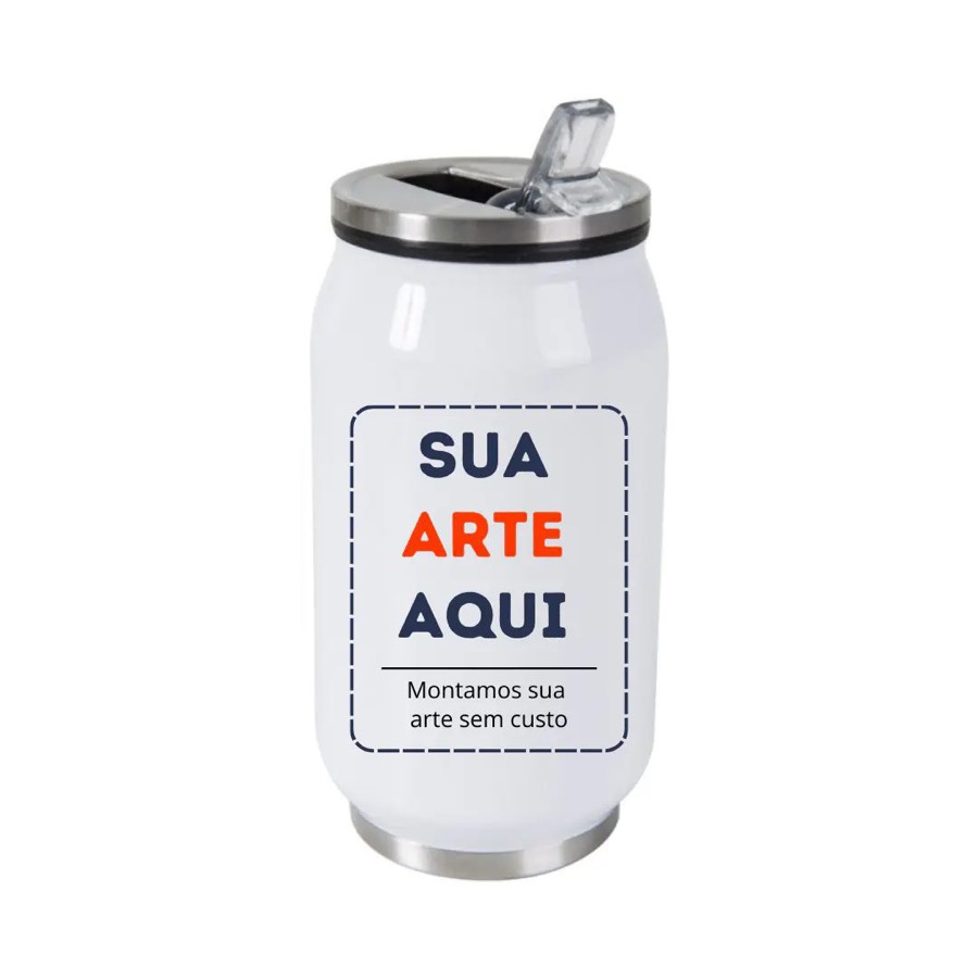 Caneca Lata Inox com Canudo 350ml