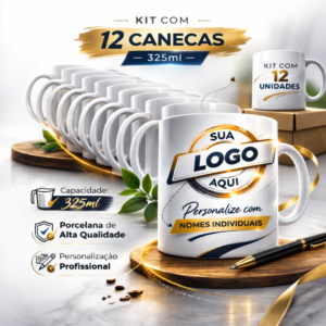 Kit 12 Canecas em Porcelana 325ml