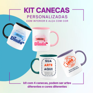 Kit 4 Canecas com Interior Colorido
