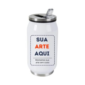Caneca Lata Inox com Canudo 350ml
