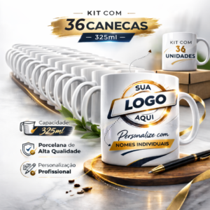 Kit 36 Canecas em Porcelana 325ml