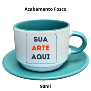 Xícara de Porcelana Fosca Verde com Pires 90ml