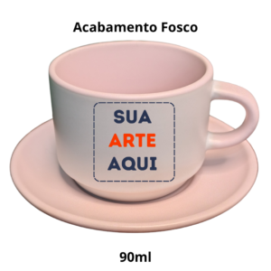 Xícara de Porcelana Fosca Rosa com Pires 90ml